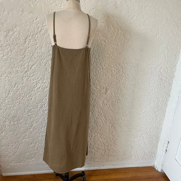 Jenni Kayne Riviera Slip Tank Dress, 100% Raw Silk Green / Brown, Boho Size XS - Picture 4 of 11